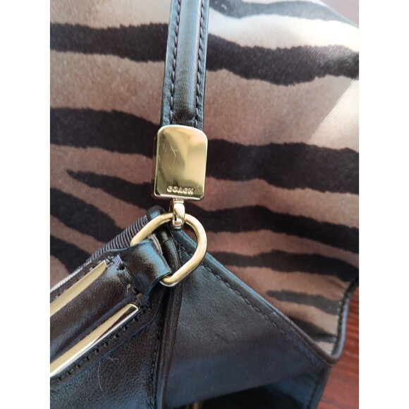 COACH Madison Phoebe Zebra Print Purse Handbag Brown Gold Double Handle EUC - Picture 6 of 9